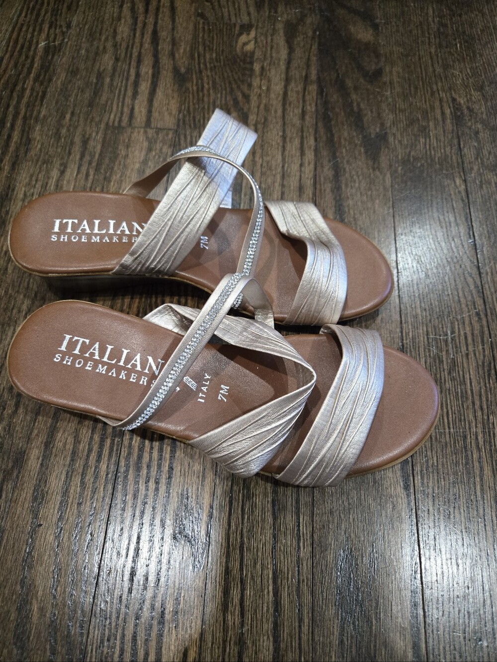 Italian Shoemakers Hollis Wedge Metallic Rhinestone Strappy Sandal 7